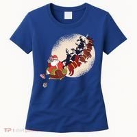 Santa Claus On Christmas Sleigh Pulled By Reindeer Gift Women's T-Shirt thumb 0