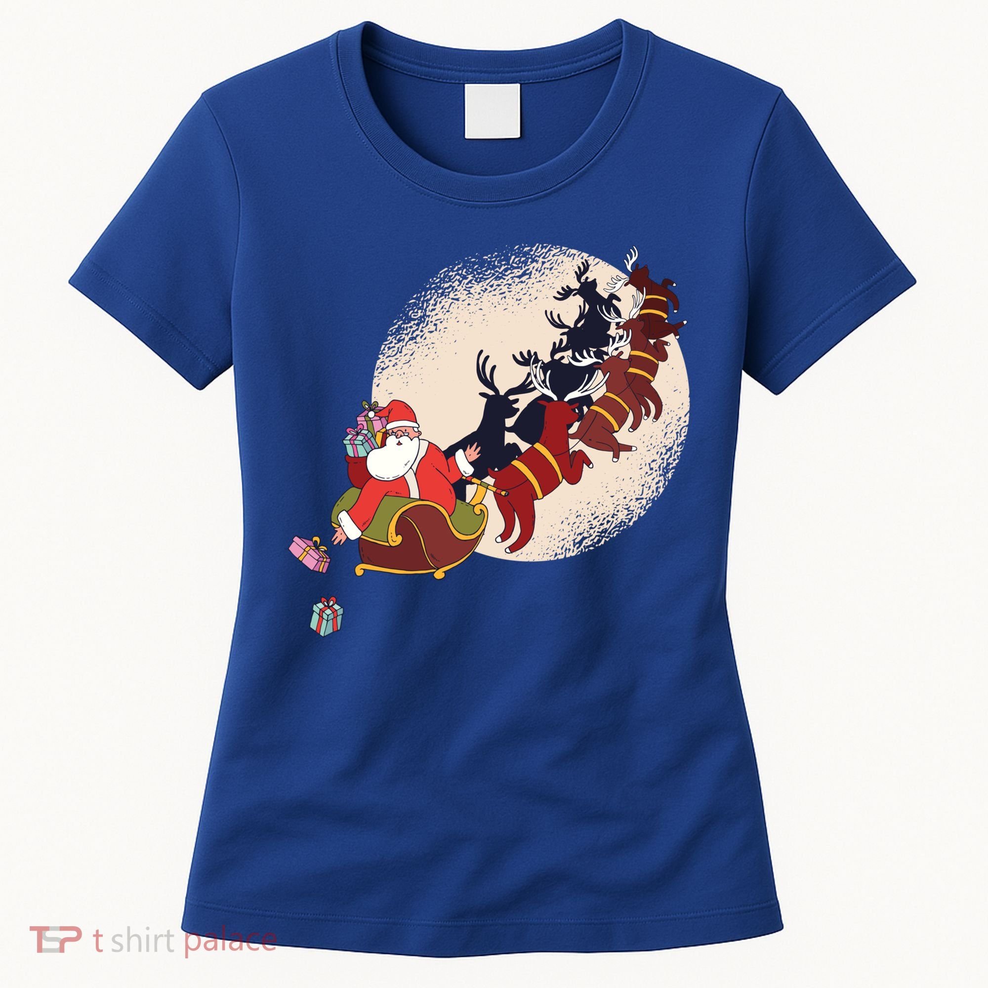 Santa Claus On Christmas Sleigh Pulled By Reindeer Gift Women's T-Shirt