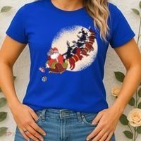 Santa Claus On Christmas Sleigh Pulled By Reindeer Gift Women's T-Shirt thumb 2