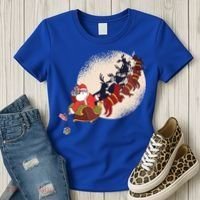 Santa Claus On Christmas Sleigh Pulled By Reindeer Gift Women's T-Shirt thumb 3