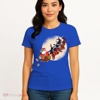 Santa Claus On Christmas Sleigh Pulled By Reindeer Gift Women's T-Shirt thumb 4