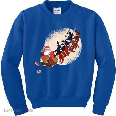 Santa Claus On Christmas Sleigh Pulled By Reindeer Gift Kids Sweatshirt