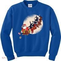 Santa Claus On Christmas Sleigh Pulled By Reindeer Gift Kids Sweatshirt thumb 0