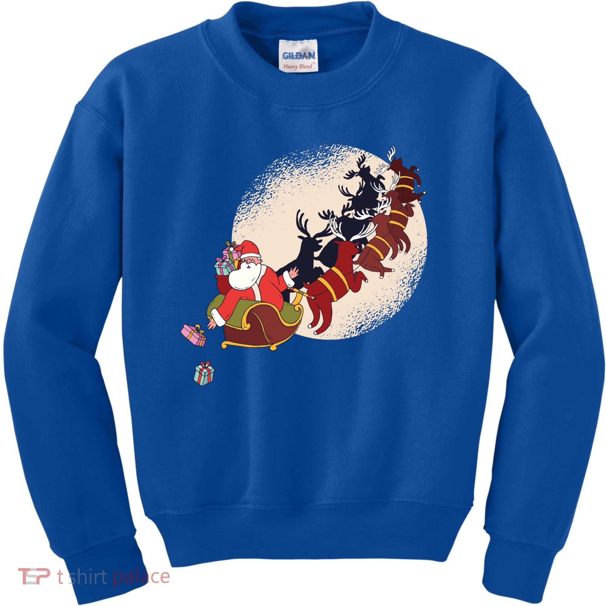 Santa Claus On Christmas Sleigh Pulled By Reindeer Gift Kids Sweatshirt