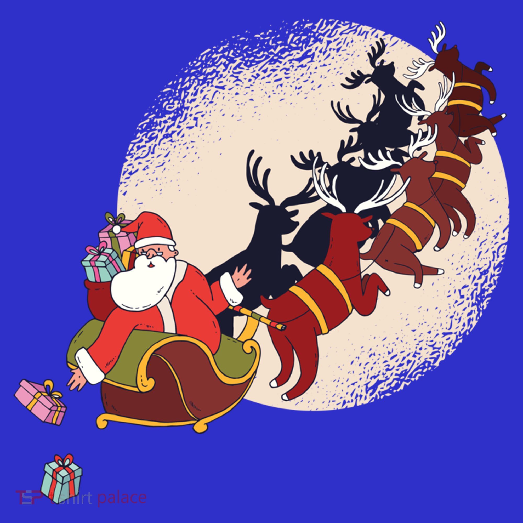 Santa Claus On Christmas Sleigh Pulled By Reindeer Gift Kids Sweatshirt