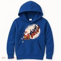Santa Claus On Christmas Sleigh Pulled By Reindeer Gift Kids Hoodie thumb 0