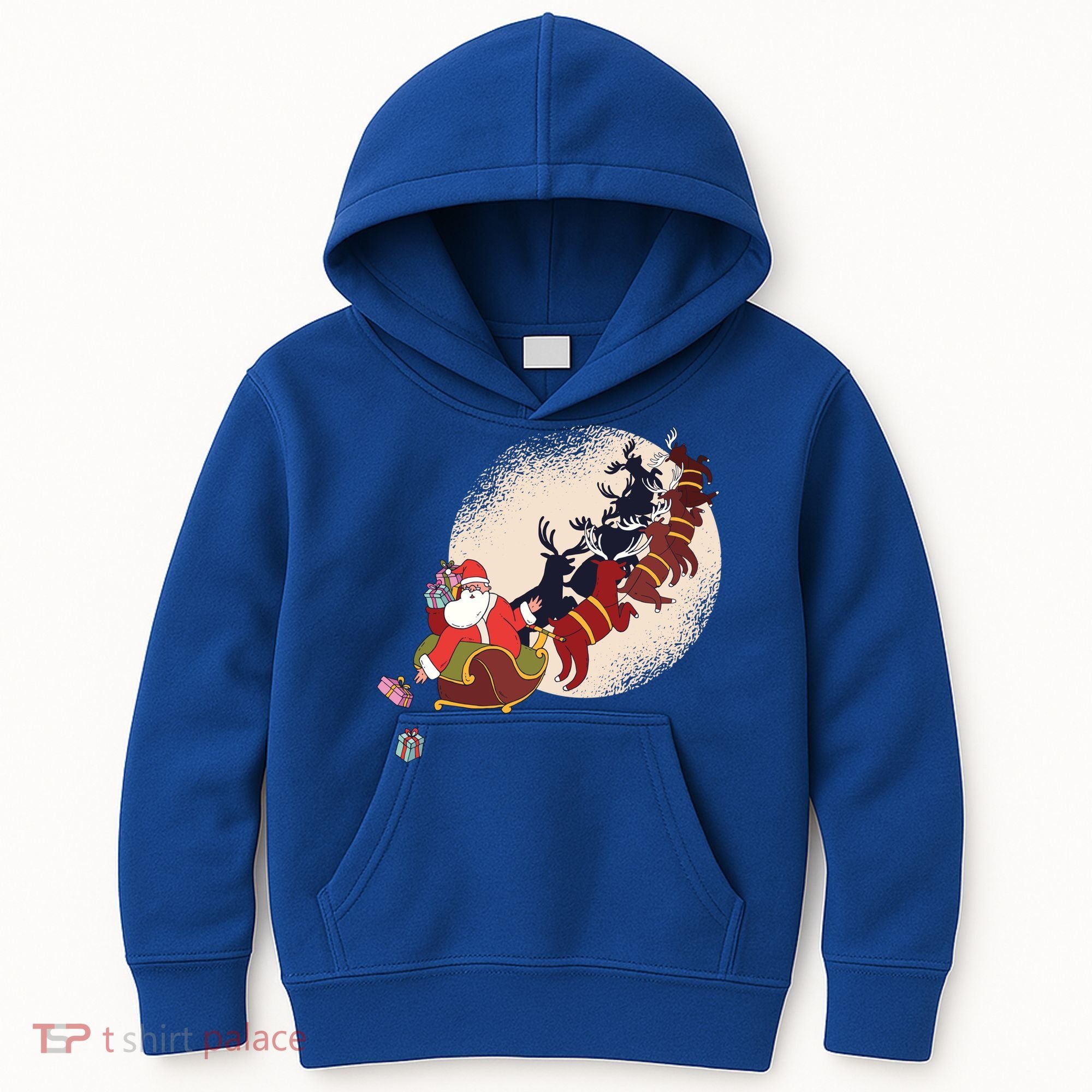 Santa Claus On Christmas Sleigh Pulled By Reindeer Gift Kids Hoodie