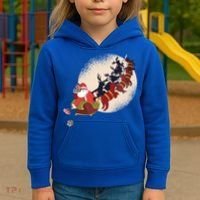 Santa Claus On Christmas Sleigh Pulled By Reindeer Gift Kids Hoodie thumb 3