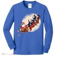Santa Claus On Christmas Sleigh Pulled By Reindeer Gift Kids Long Sleeve Shirt thumb 0