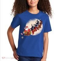 Santa Claus On Christmas Sleigh Pulled By Reindeer Gift Kids T-Shirt thumb 2
