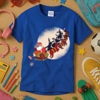 Santa Claus On Christmas Sleigh Pulled By Reindeer Gift Kids T-Shirt thumb 3