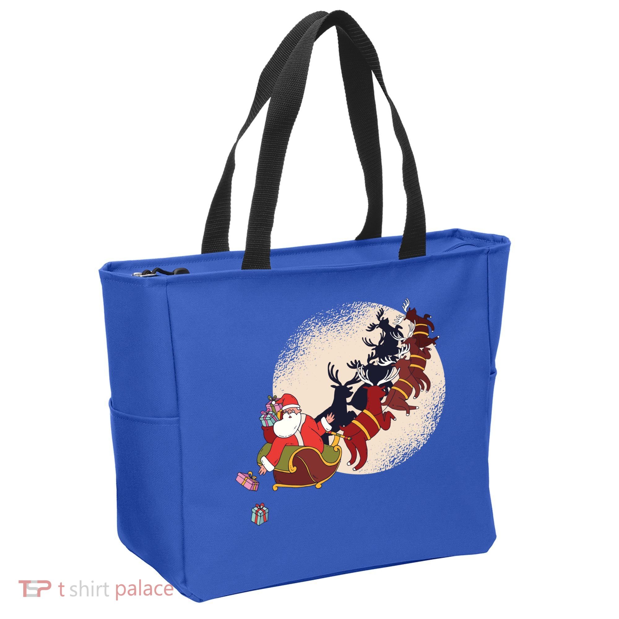 Santa Claus On Christmas Sleigh Pulled By Reindeer Gift Tote Bag