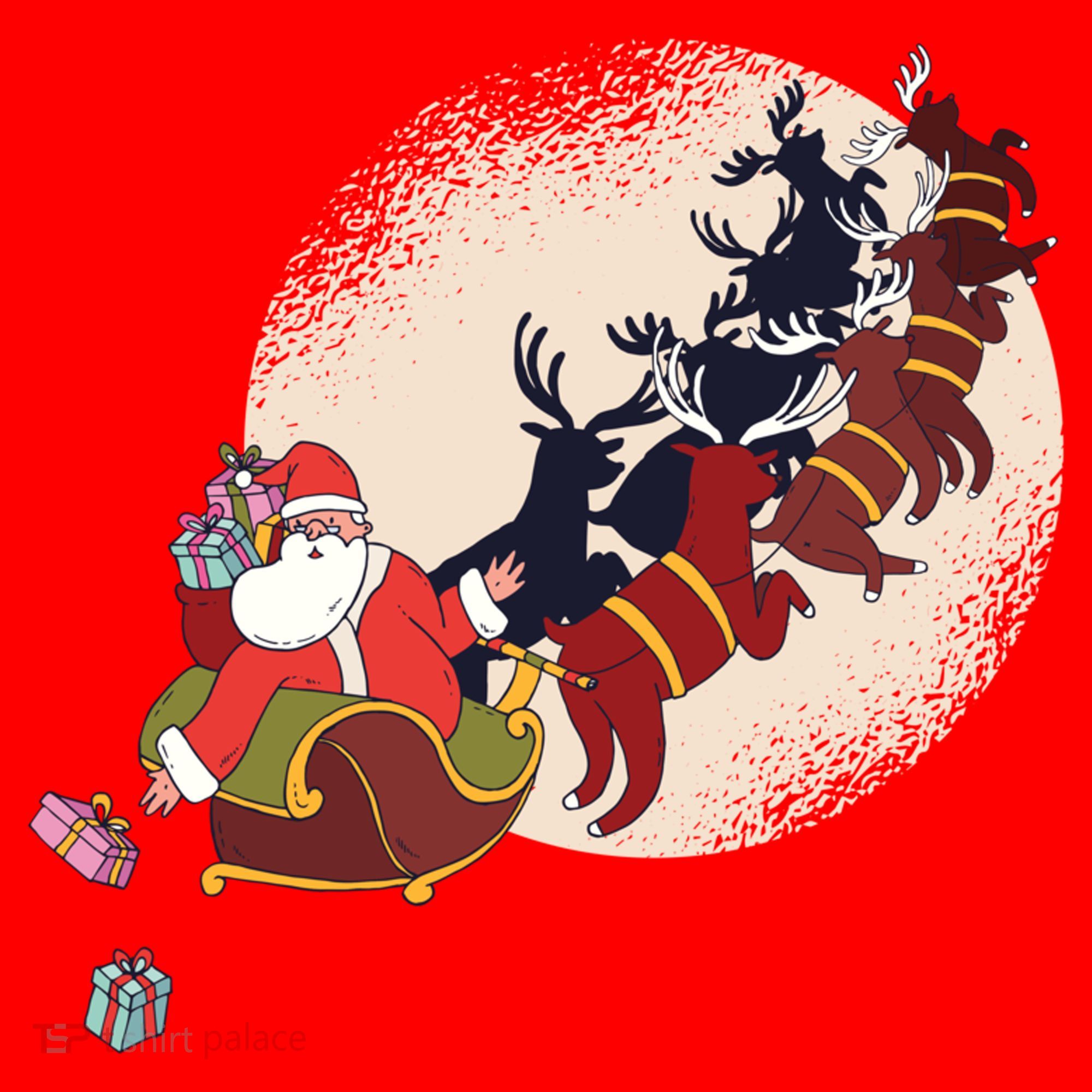Santa Claus On Christmas Sleigh Pulled By Reindeer Gift Santa Hat