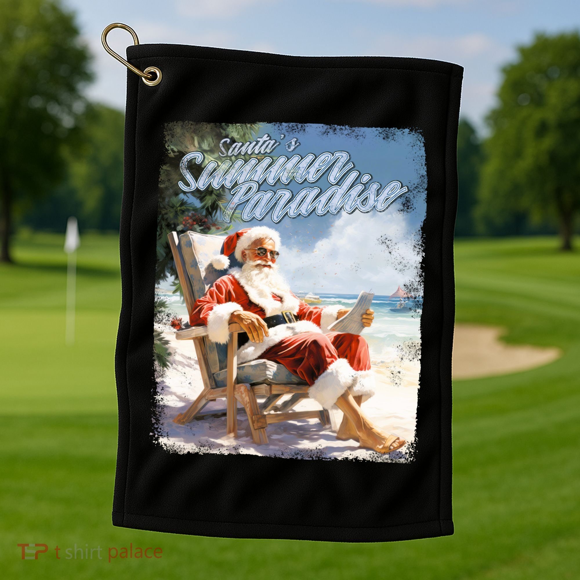 Santa Chillin On The Beach Summer Paradise Golf Towel