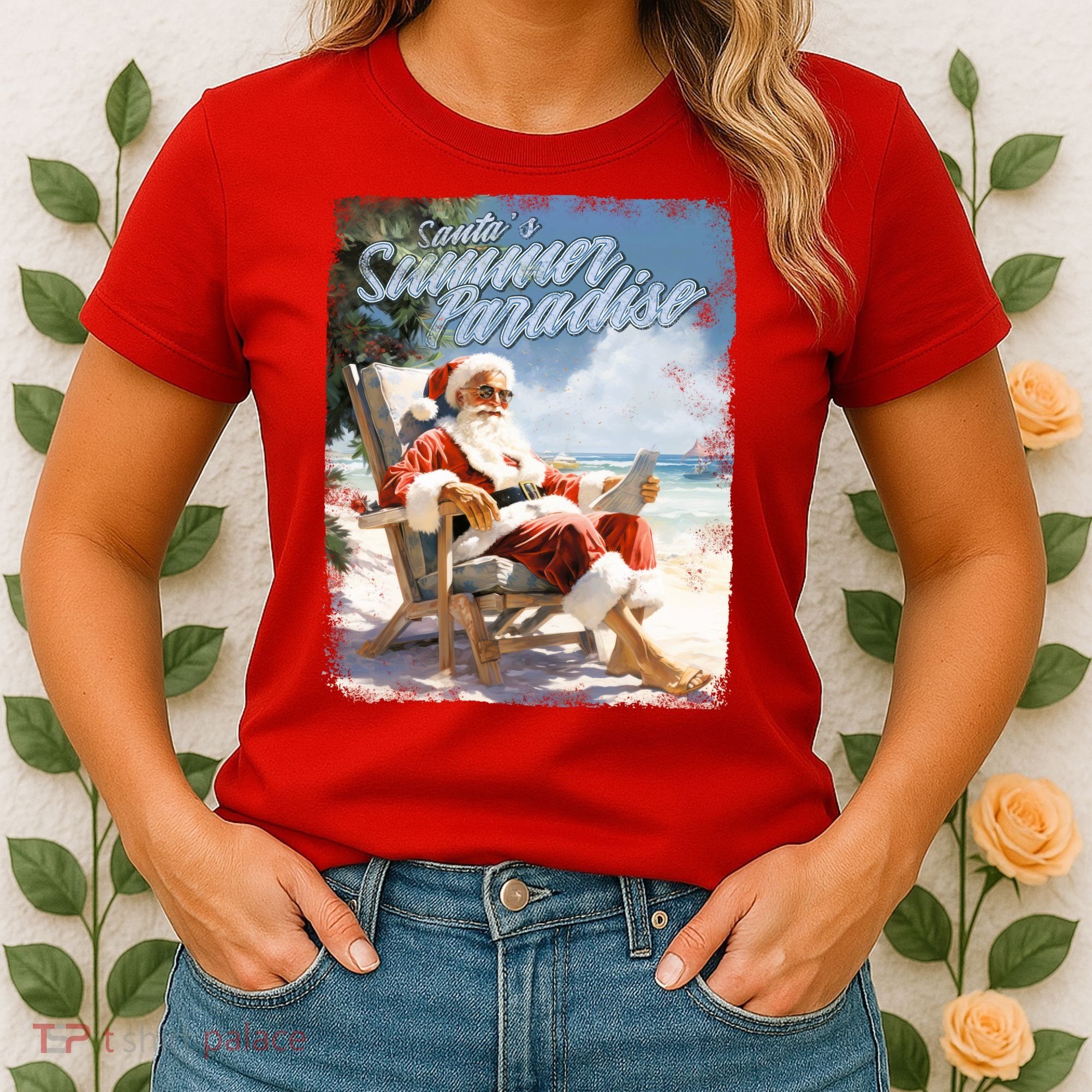 Santa Chillin On The Beach Summer Paradise Women's T-Shirt