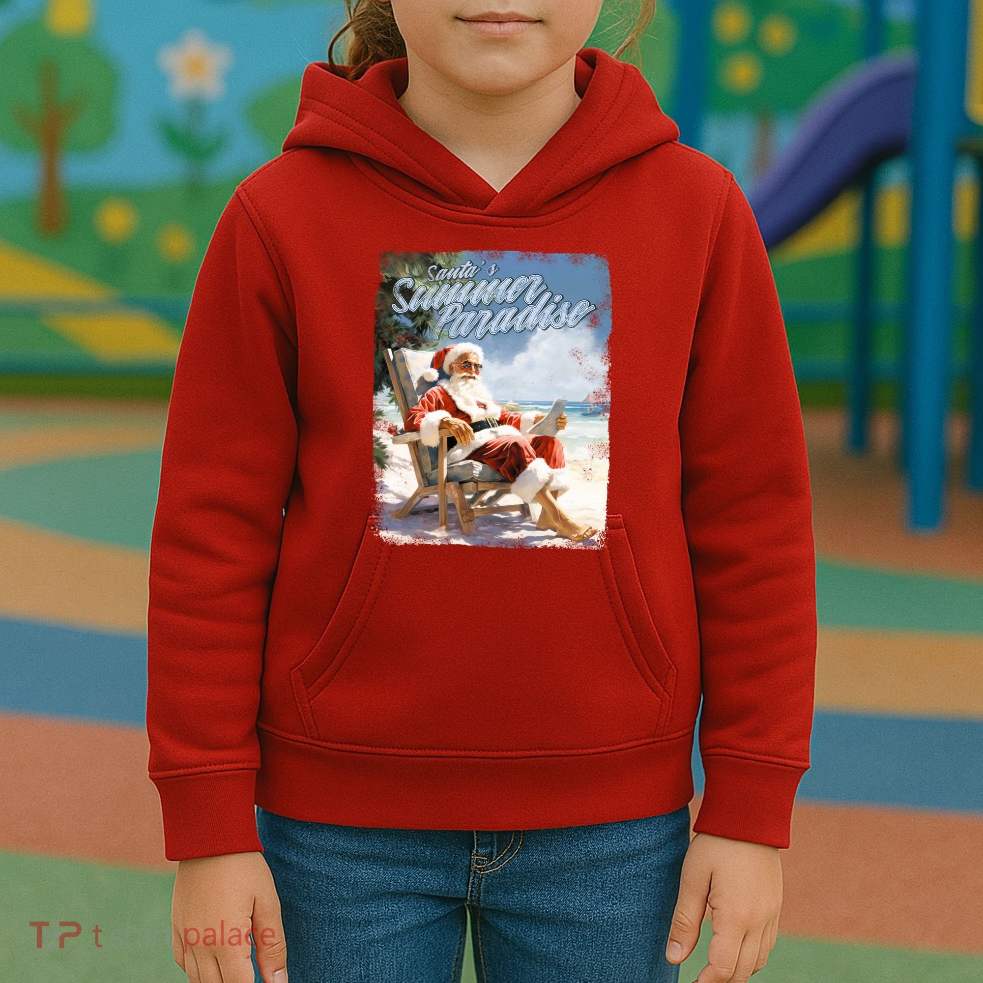 Santa Chillin On The Beach Summer Paradise Kids Hoodie