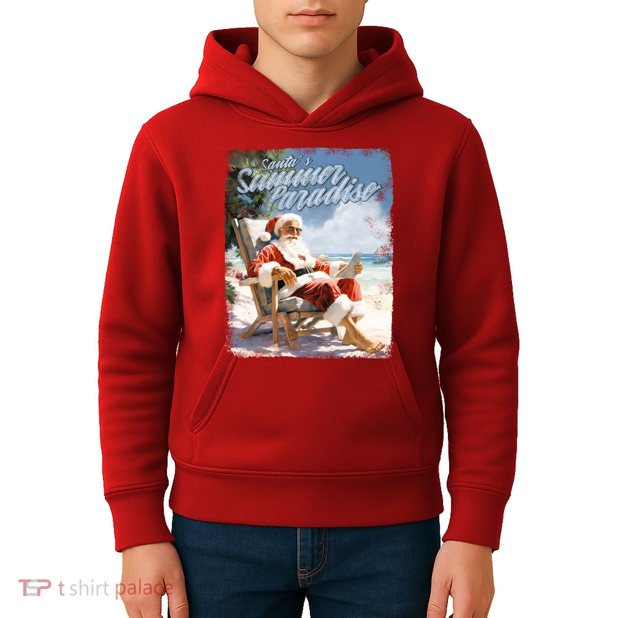 Santa Chillin On The Beach Summer Paradise Kids Hoodie
