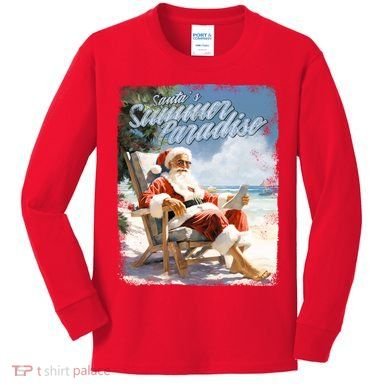 Santa Chillin On The Beach Summer Paradise Kids Long Sleeve Shirt