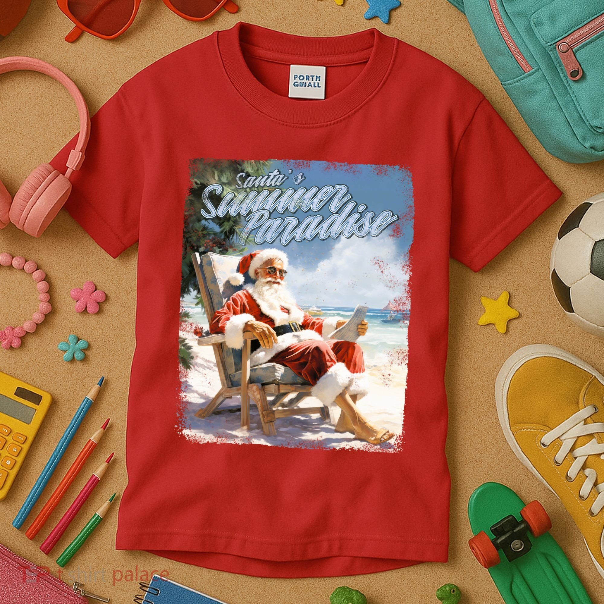 Santa Chillin On The Beach Summer Paradise Kids T-Shirt