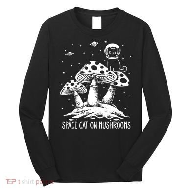 Space Cat On Mushrooms Long Sleeve Shirt