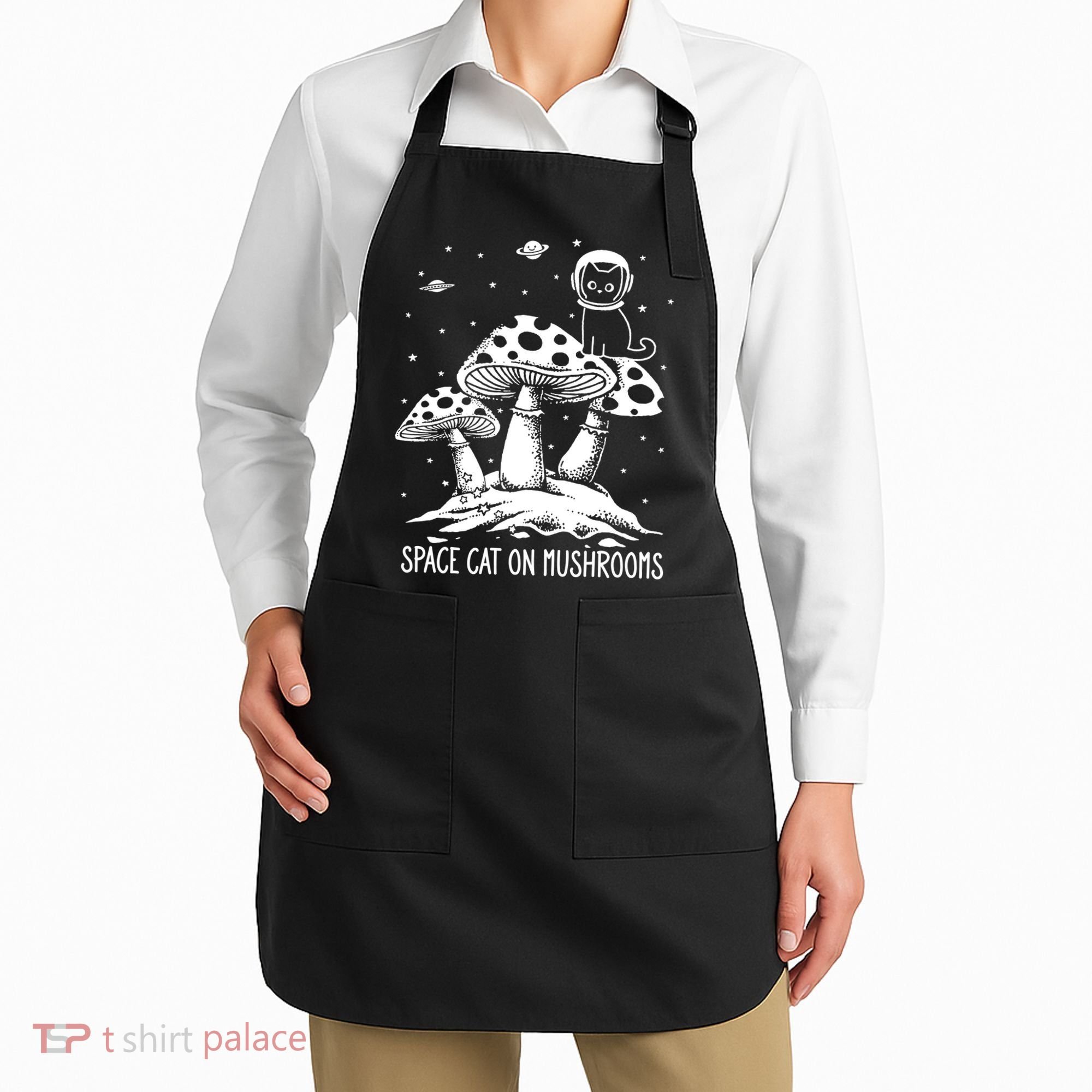 Space Cat On Mushrooms Apron