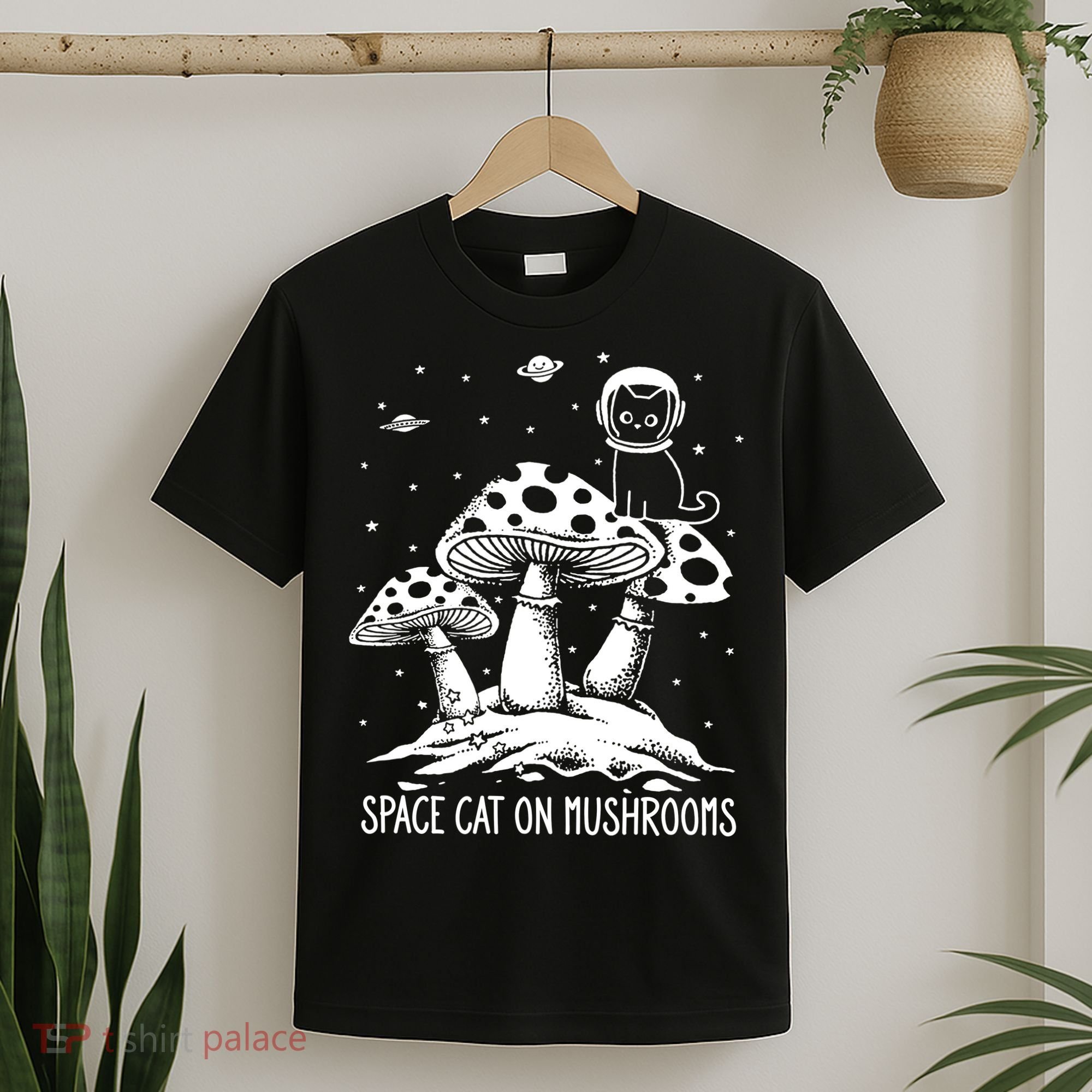 Space Cat On Mushrooms T-Shirt