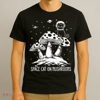 Space Cat On Mushrooms T-Shirt thumb 3
