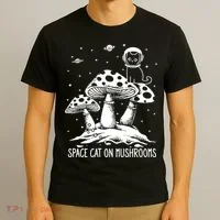 Space Cat On Mushrooms T-Shirt thumb 3