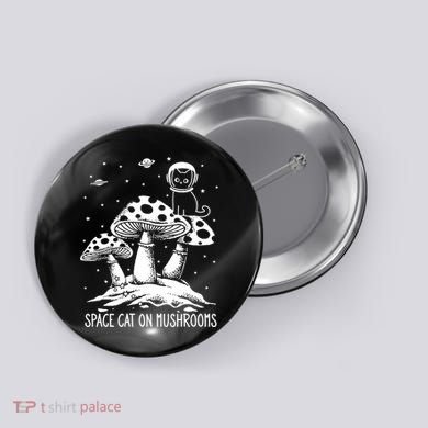 Space Cat On Mushrooms Button