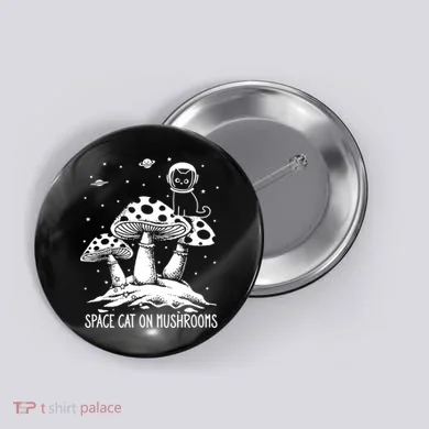 Space Cat On Mushrooms Button
