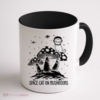 Space Cat On Mushrooms Coffee Mug back