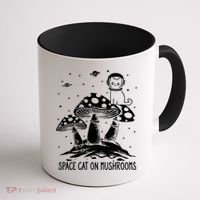 Space Cat On Mushrooms Coffee Mug thumb 1