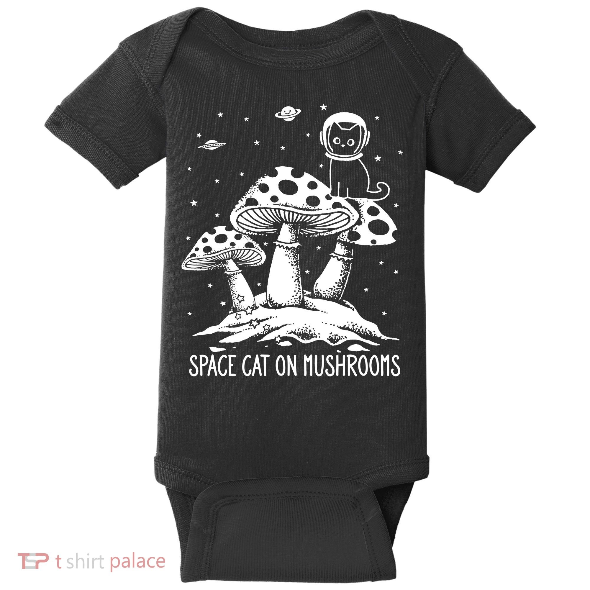 Space Cat On Mushrooms Baby Bodysuit