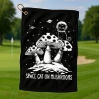 Space Cat On Mushrooms Golf Towel thumb 1