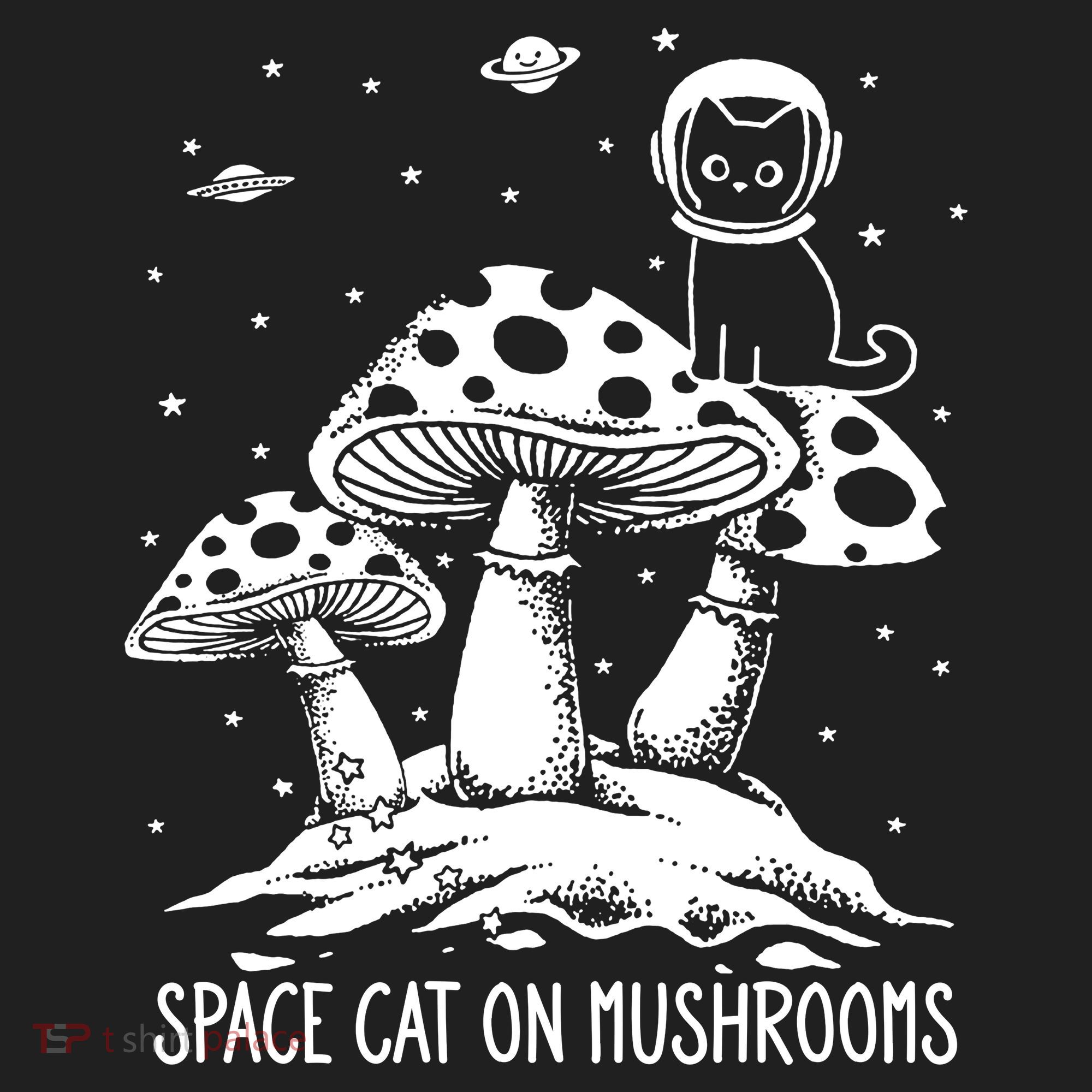 Space Cat On Mushrooms Golf Towel