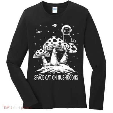Space Cat On Mushrooms Women's Long Sleeve Shirt