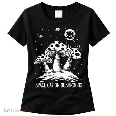 Space Cat On Mushrooms Women's T-Shirt