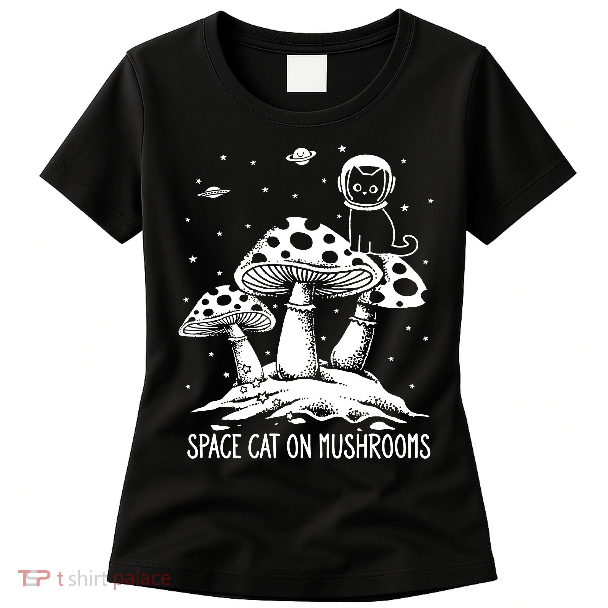 Space Cat On Mushrooms Women's T-Shirt