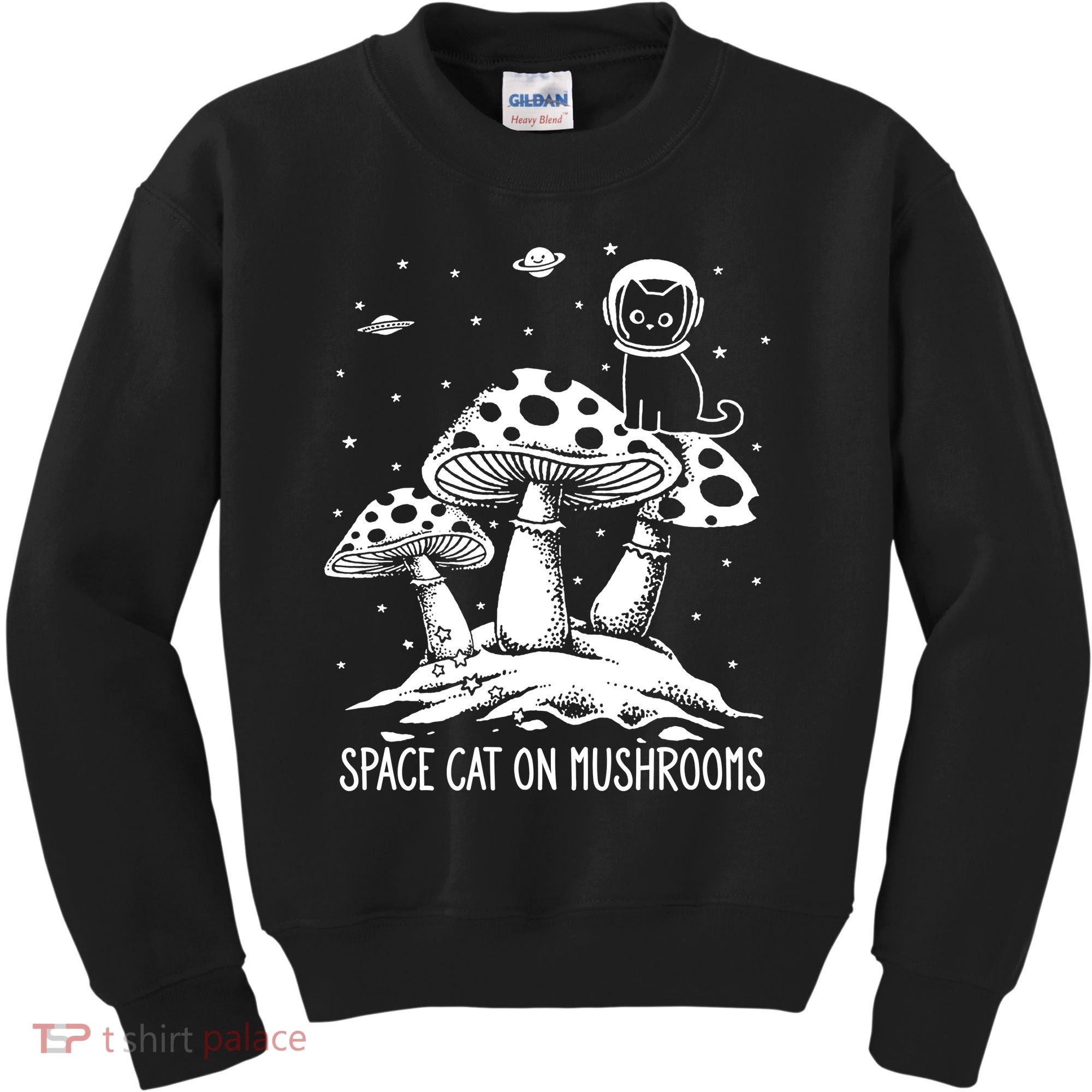 Space Cat On Mushrooms Kids Sweatshirt