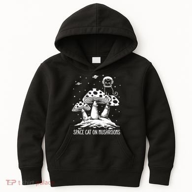 Space Cat On Mushrooms Kids Hoodie