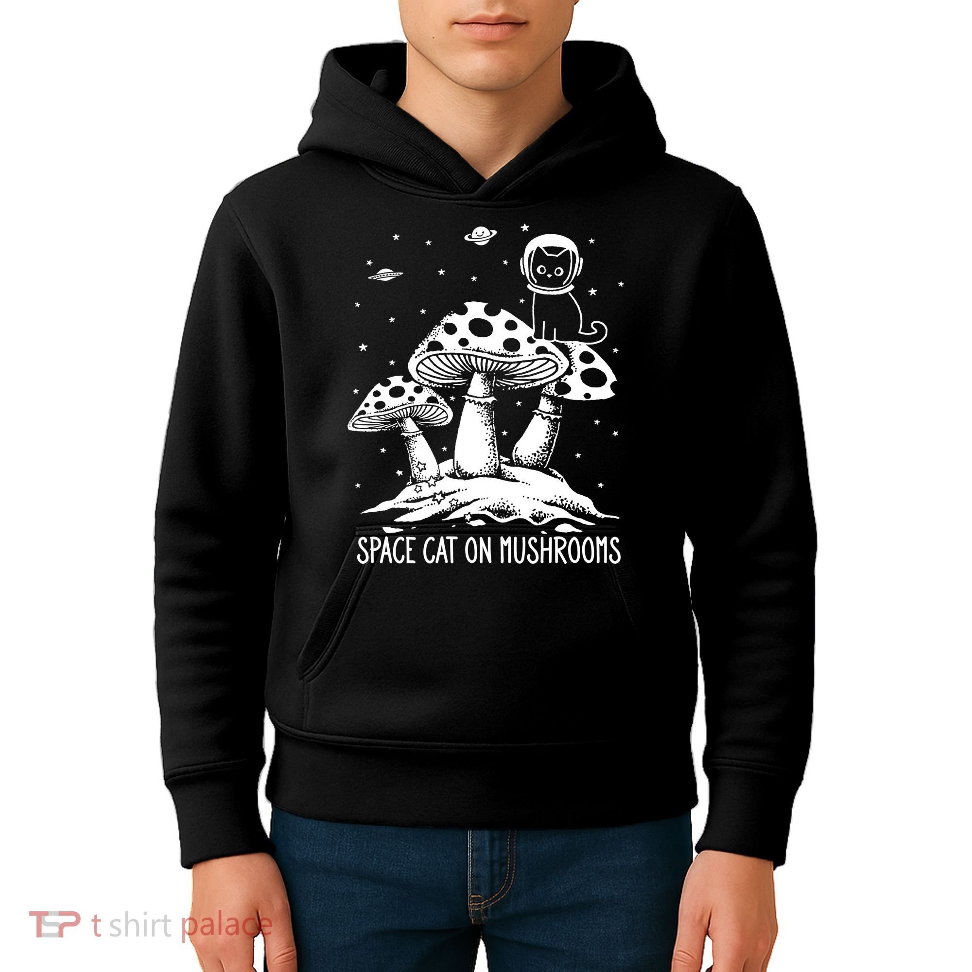 Space Cat On Mushrooms Kids Hoodie