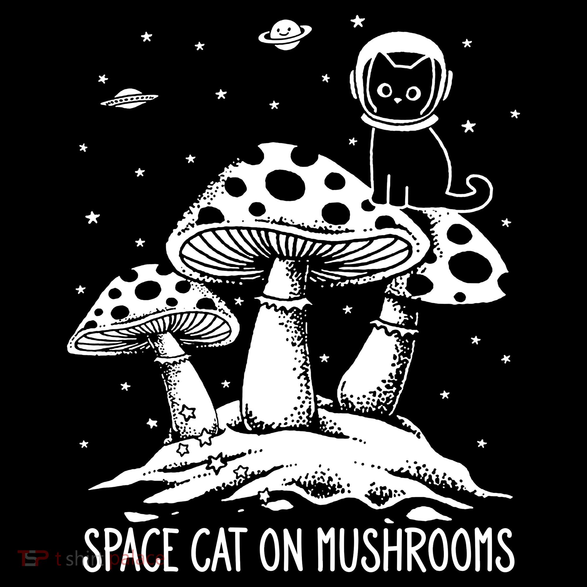 Space Cat On Mushrooms Kids Long Sleeve Shirt