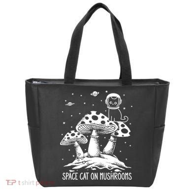 Space Cat On Mushrooms Tote Bag