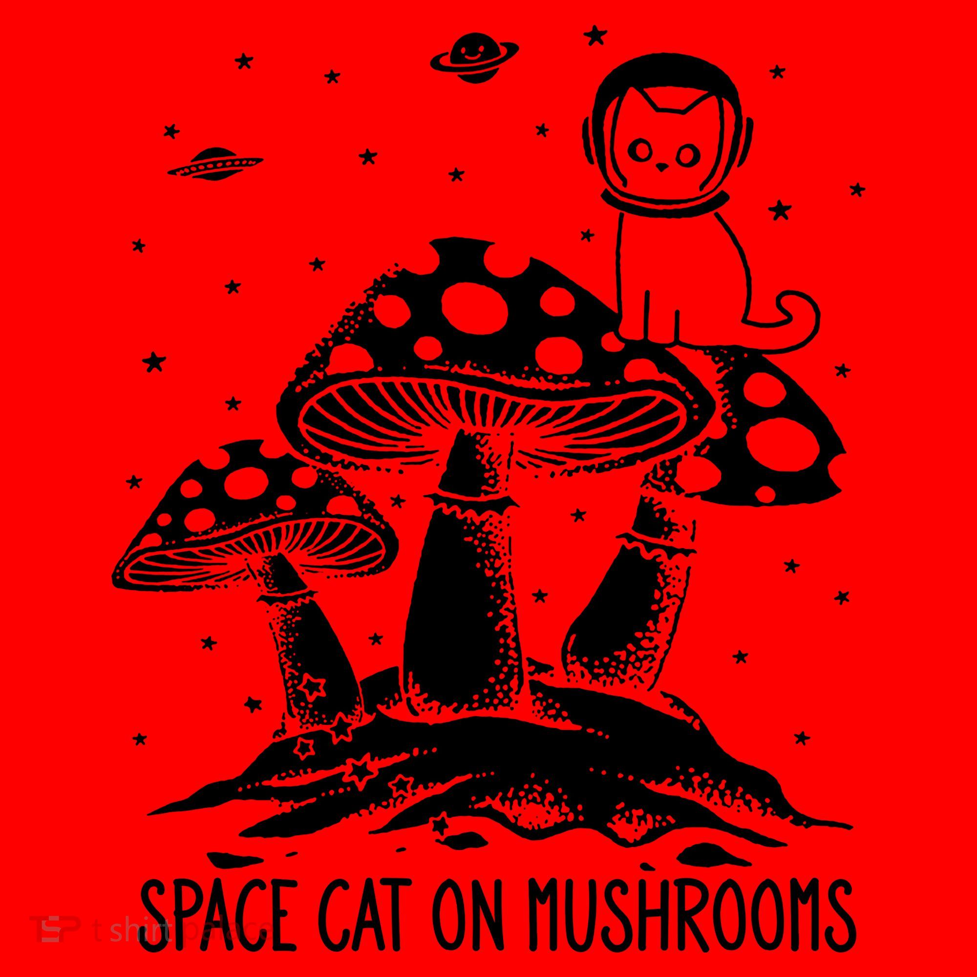 Space Cat On Mushrooms Santa Hat