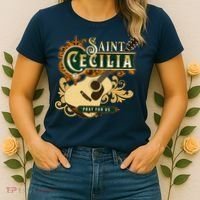 St Cecilia Of Rome Saint Of Music Catholic Guitar Women's T-Shirt thumb 2
