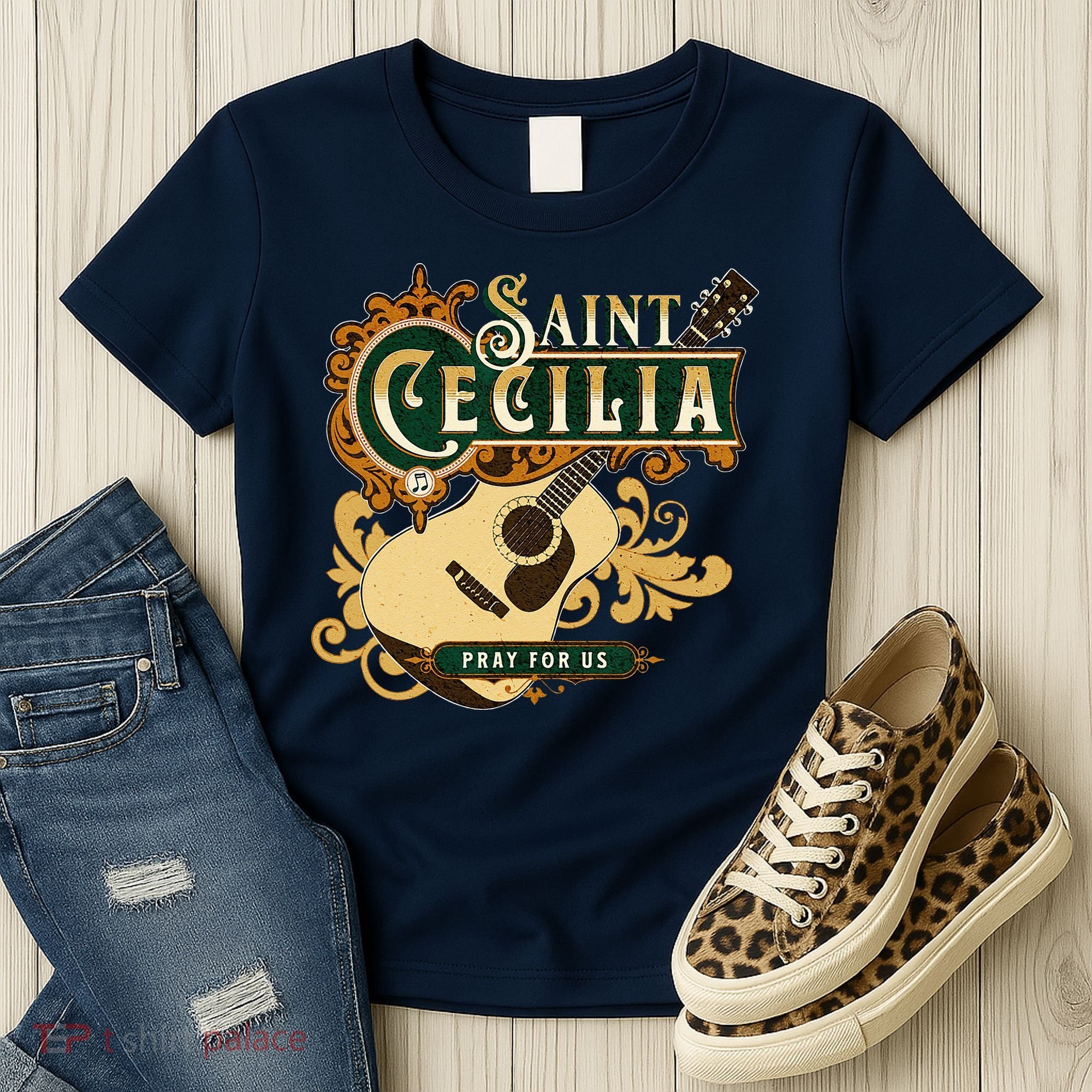 St Cecilia Of Rome Saint Of Music Catholic Guitar Women's T-Shirt