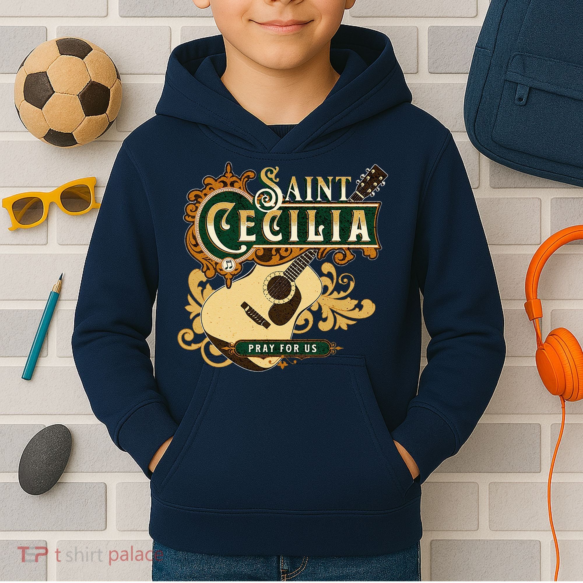 St Cecilia Of Rome Saint Of Music Catholic Guitar Kids Hoodie