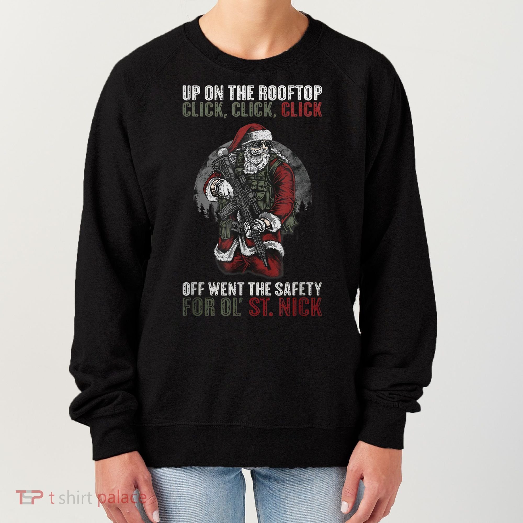 Santa Claus On The Rooftop Funny Tactical Safety Christmas Women's Sweatshirt