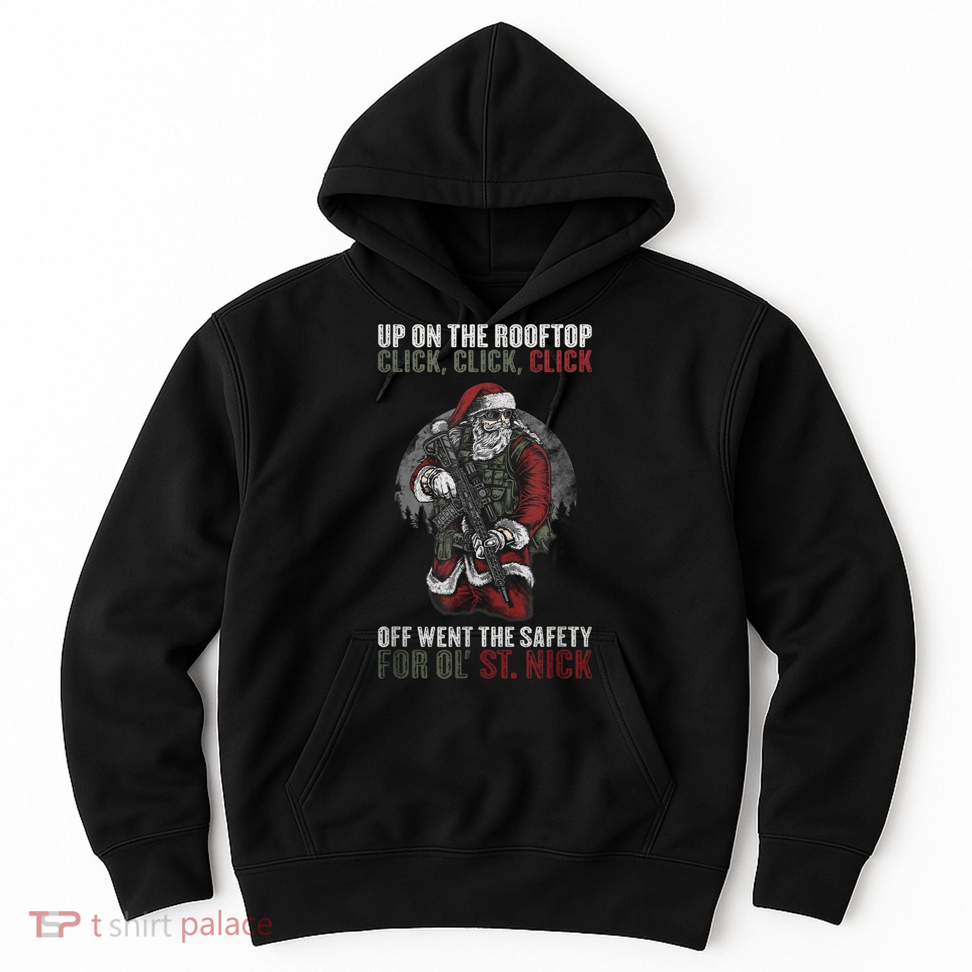 Santa Claus On The Rooftop Funny Tactical Safety Christmas Hoodie