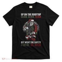 Santa Claus On The Rooftop Funny Tactical Safety Christmas T-Shirt thumb 0